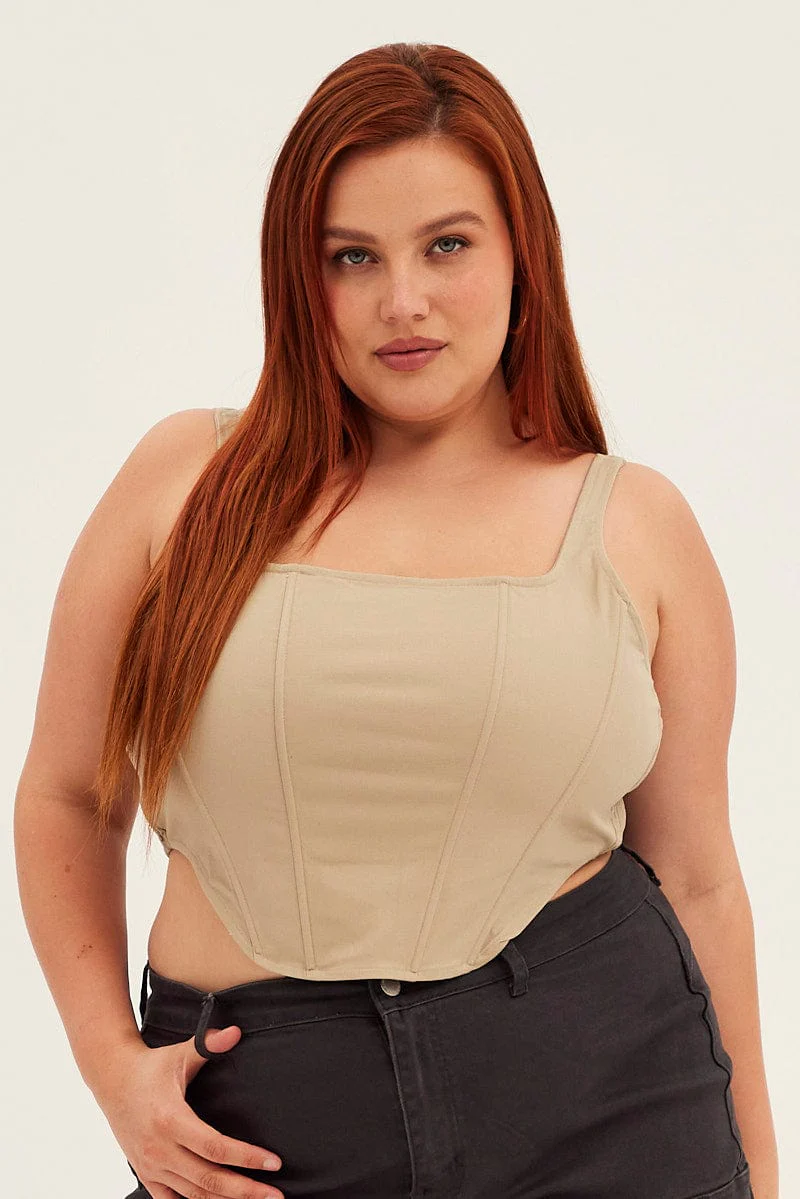 Beige Crop Top Sleeveless Corset - Image 4