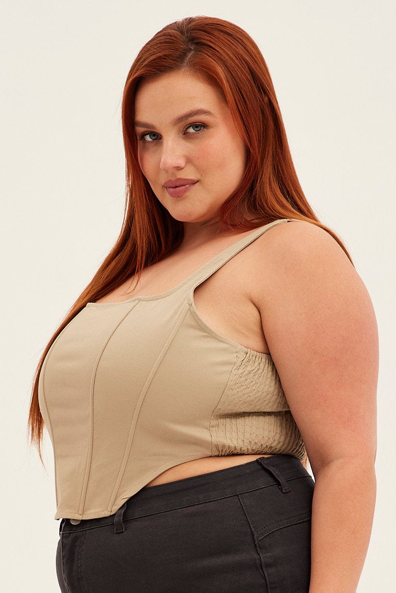 Beige Crop Top Sleeveless Corset - Image 5