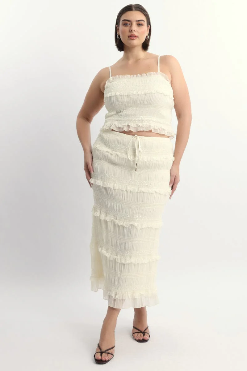 Beige Crop Top Sleeveless Ruched Sequin Pleat - Image 3