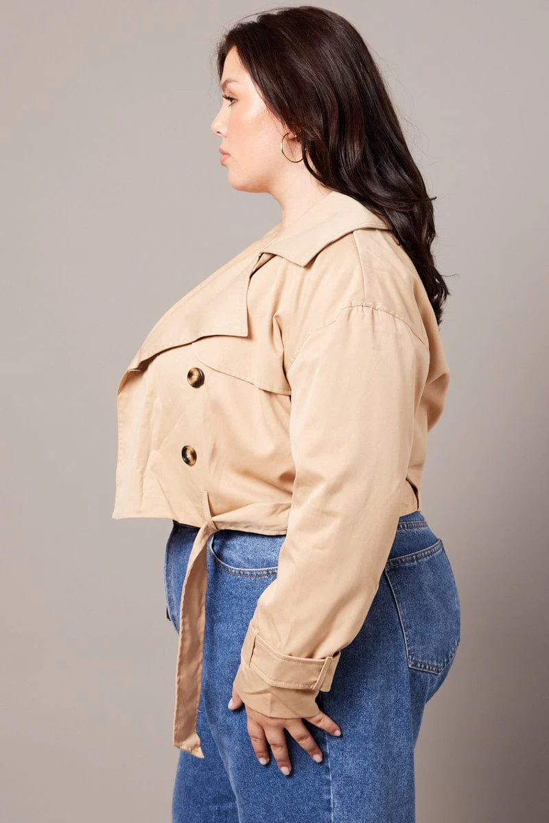 Beige Crop Trench Coat - Image 4