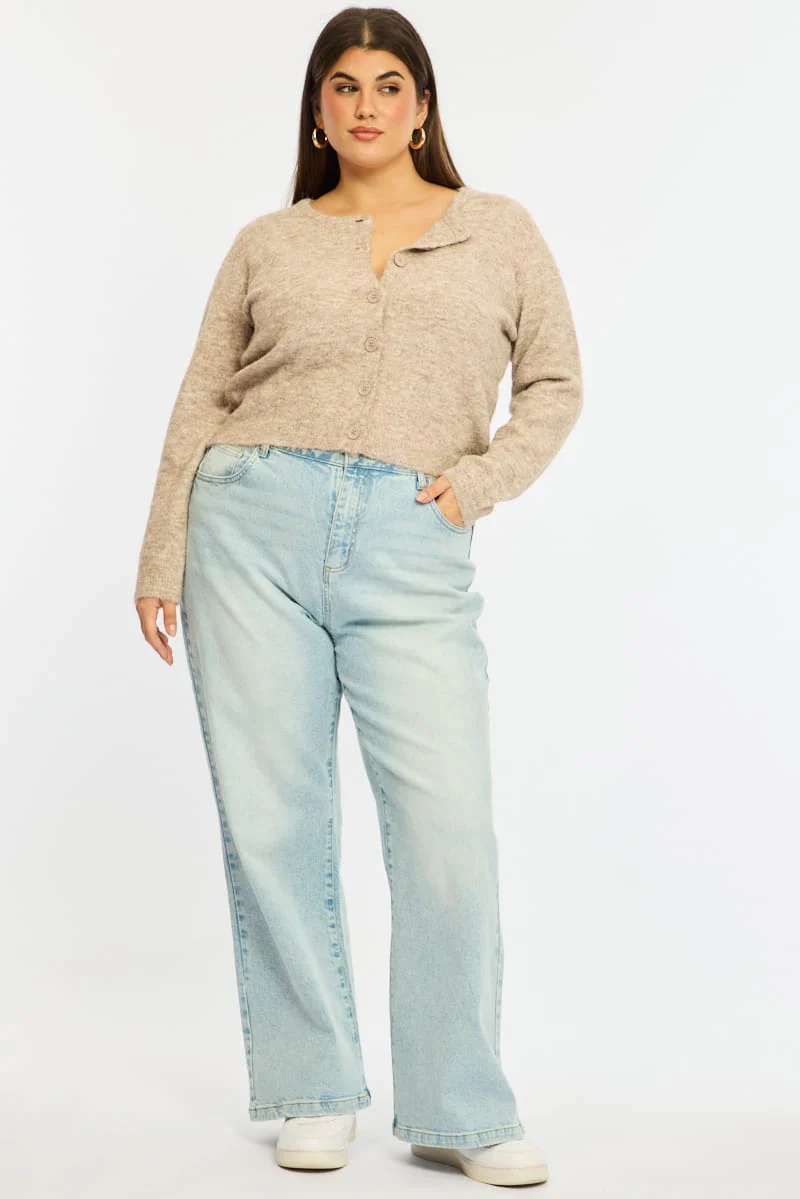 Beige Fluffy Knit Cardigan Long Sleeve - Image 3