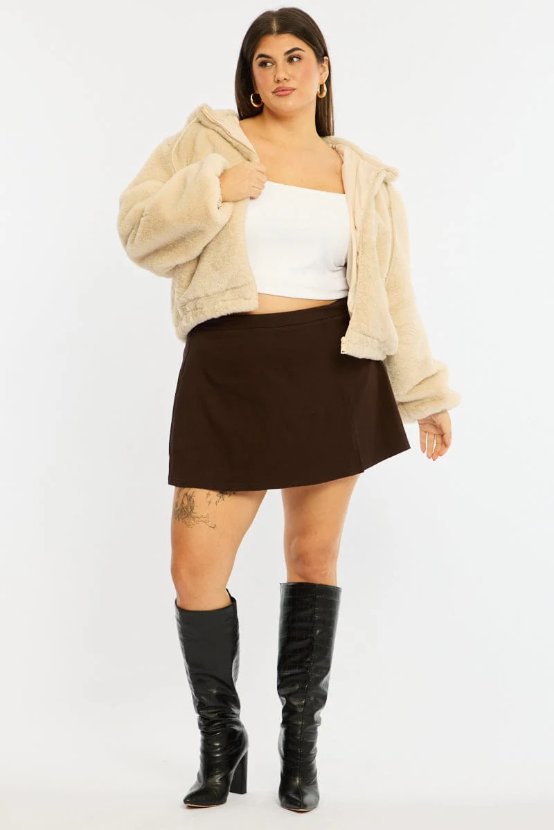 Beige Fur Jacket Long Sleeve Hoodie - Image 3