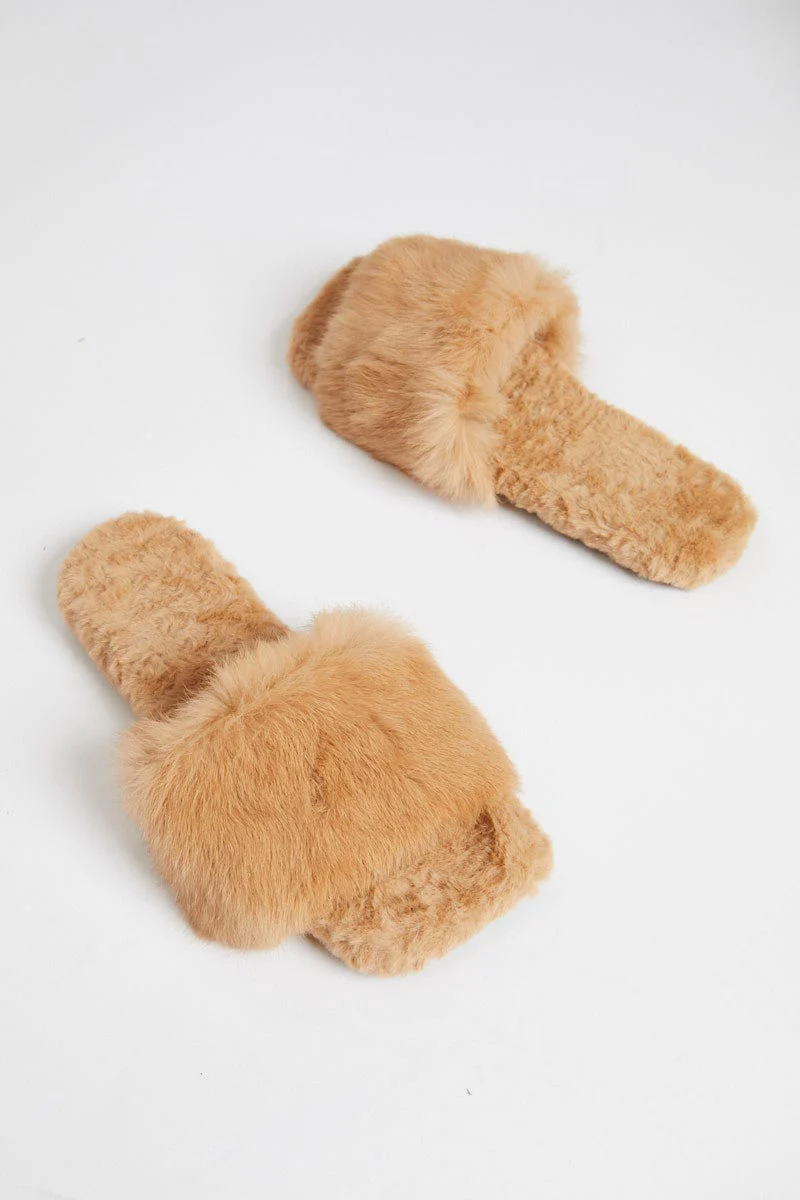 Beige Fur Slides - Image 2