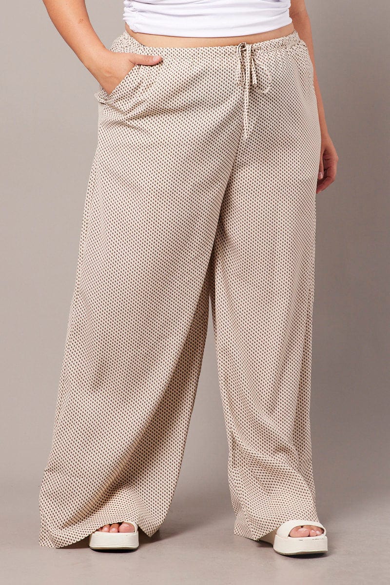 Beige Geo Wide Leg Pants High Rise - Image 2