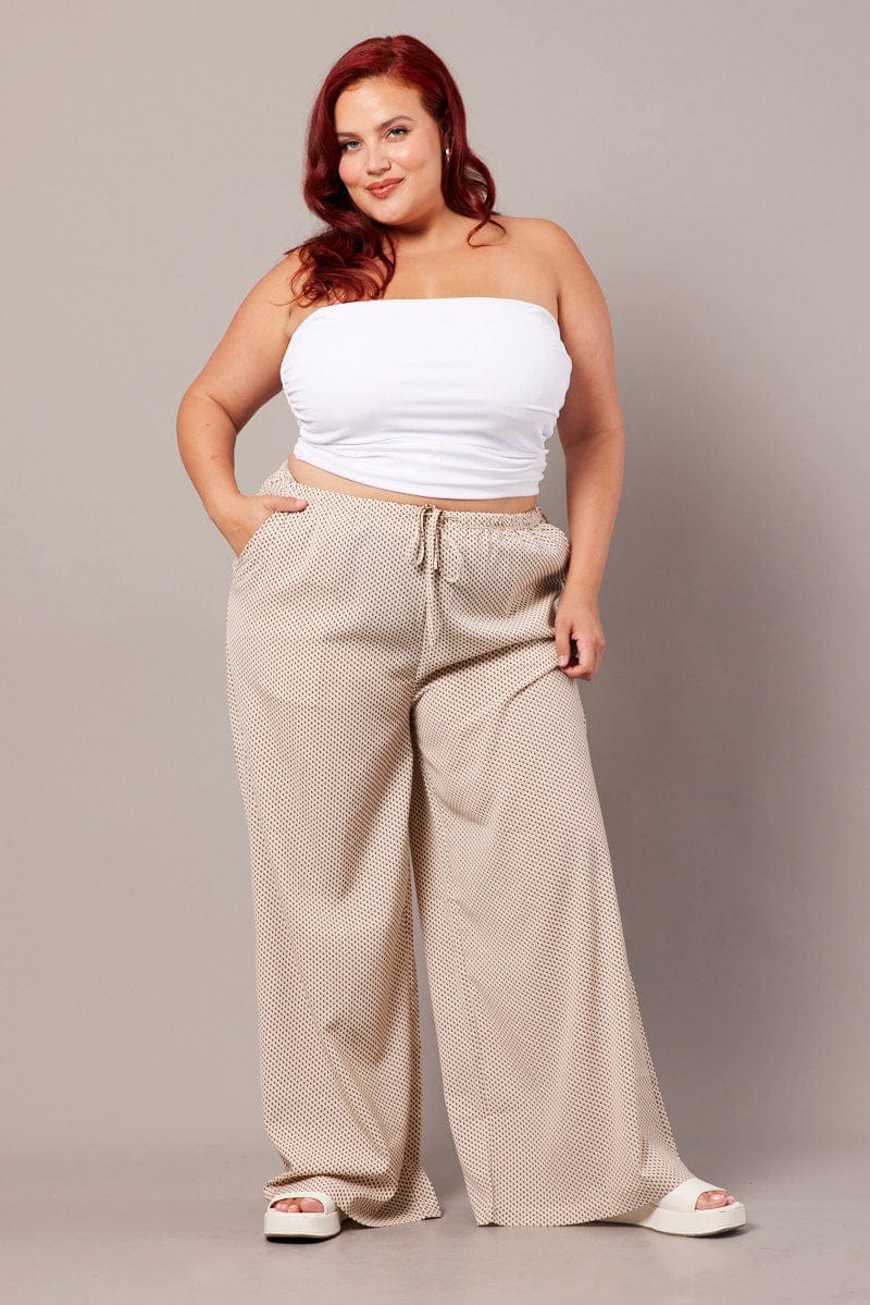 Beige Geo Wide Leg Pants High Rise - Image 3