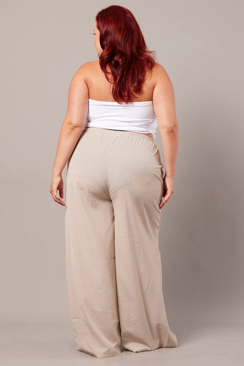 Beige Geo Wide Leg Pants High Rise - Image 5