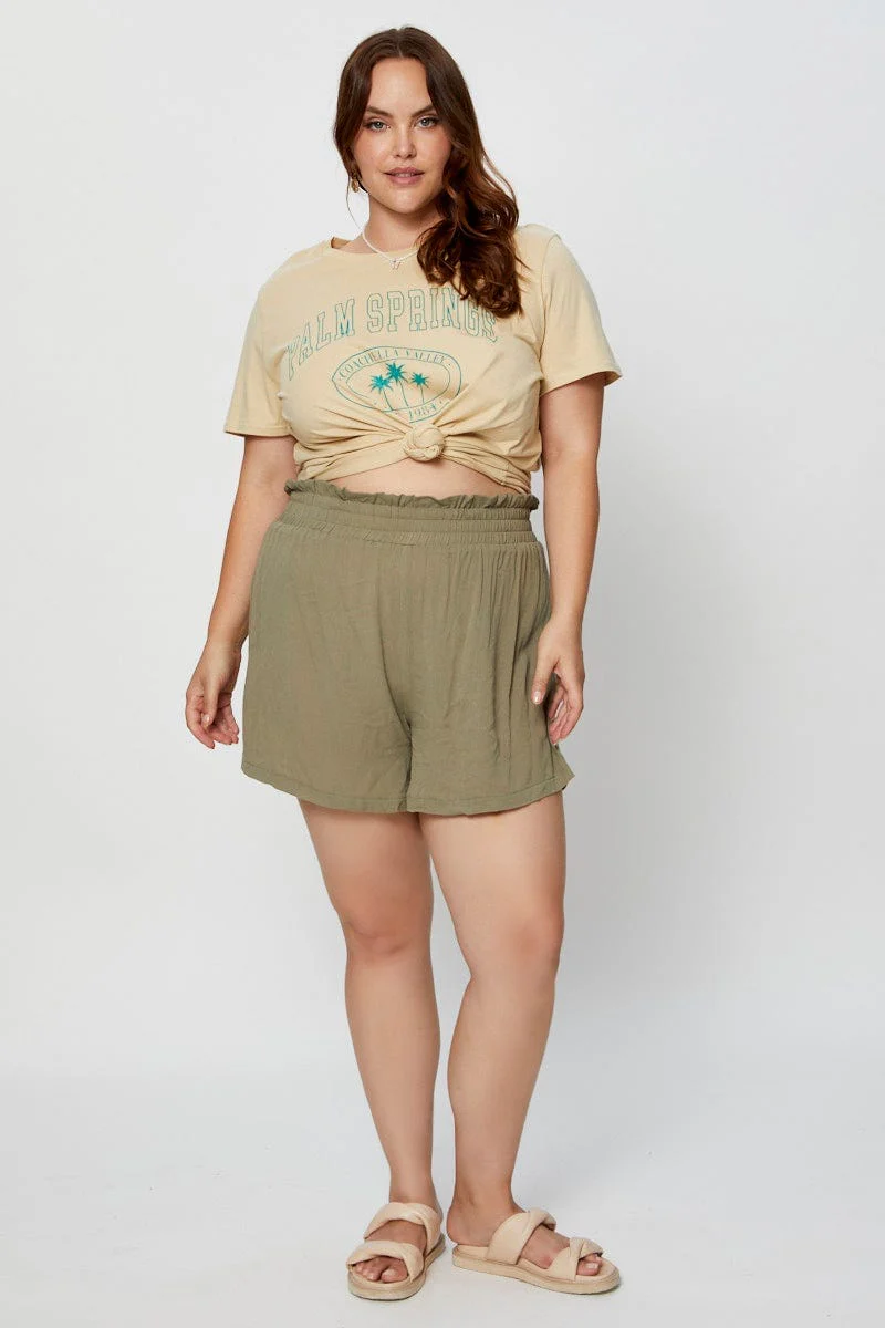 Beige Graphic T-shirt Crew Neck - Image 2