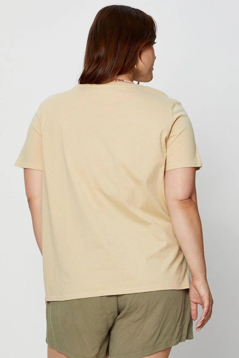 Beige Graphic T-shirt Crew Neck - Image 5