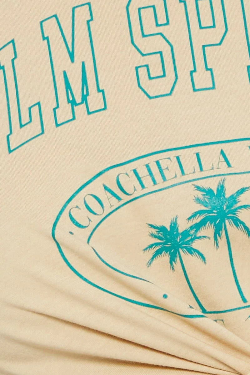 Beige Graphic T-shirt Crew Neck - Image 6