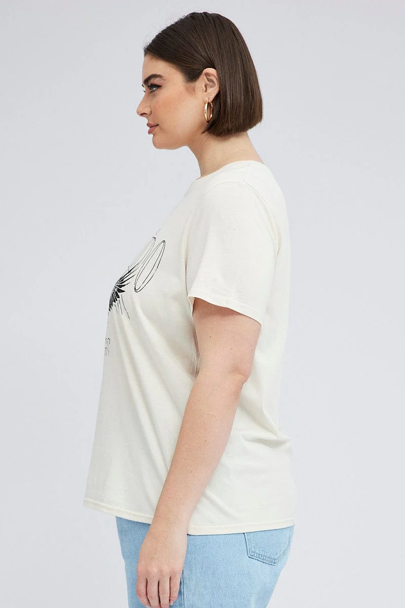 Beige Graphic T-shirt Short Sleeve Crew Neck - Image 4