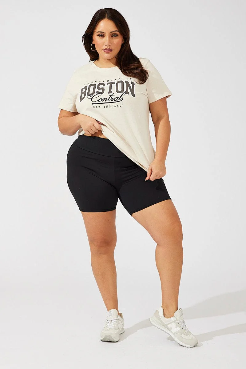 Beige Graphic T-shirt Short Sleeve Crew Neck - Image 2