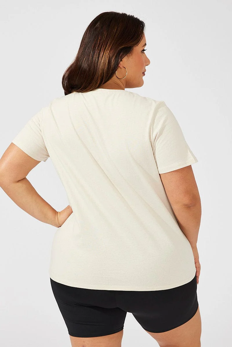 Beige Graphic T-shirt Short Sleeve Crew Neck - Image 5