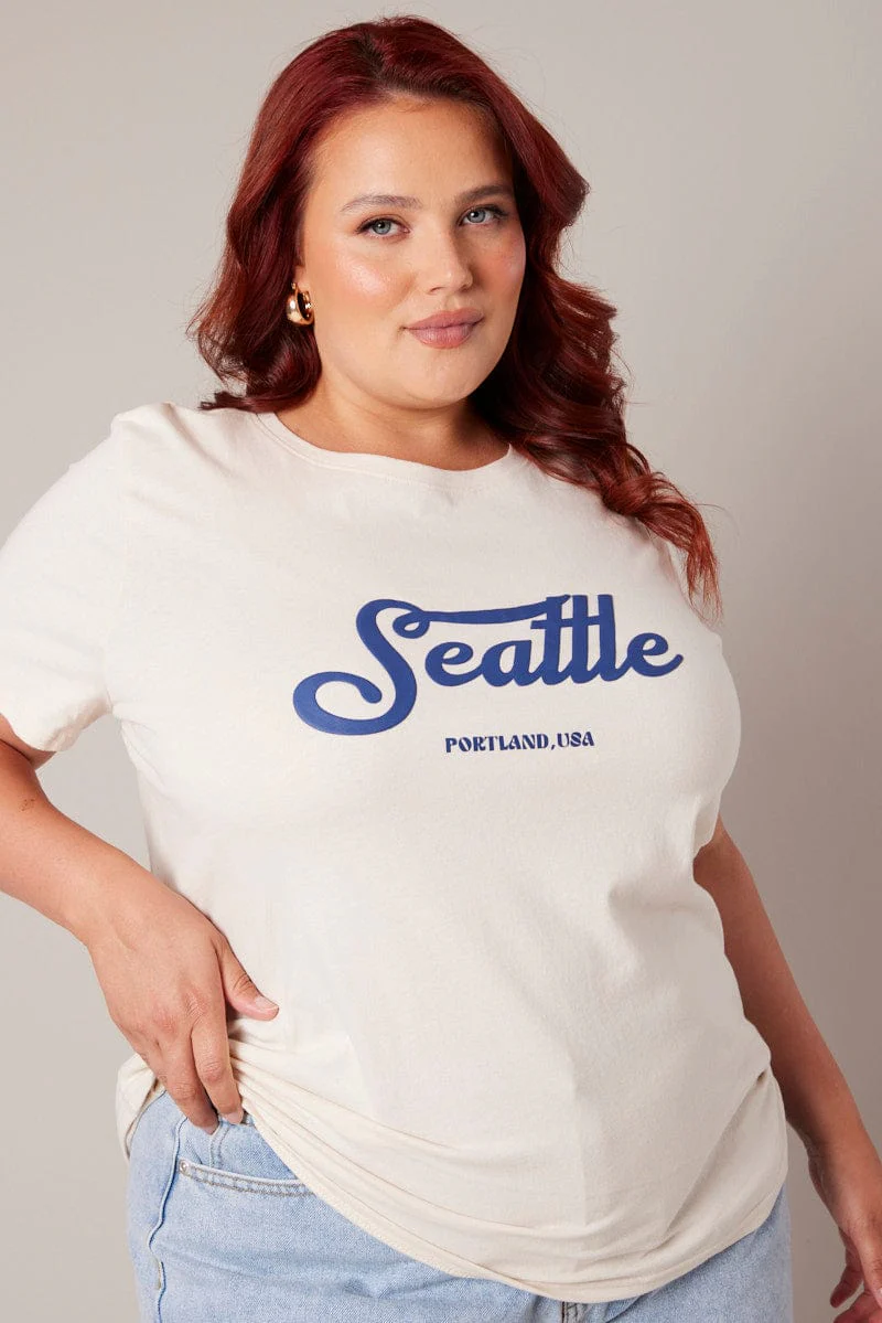 Beige Graphic T-shirt Short Sleeve Crew Neck - Image 4