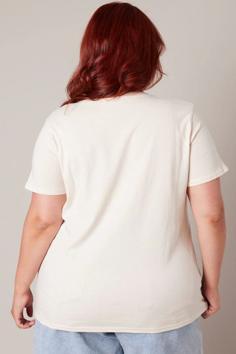 Beige Graphic T-shirt Short Sleeve Crew Neck - Image 5