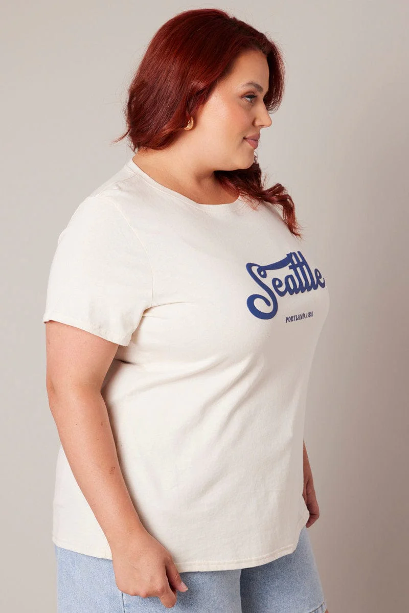 Beige Graphic T-shirt Short Sleeve Crew Neck - Image 6