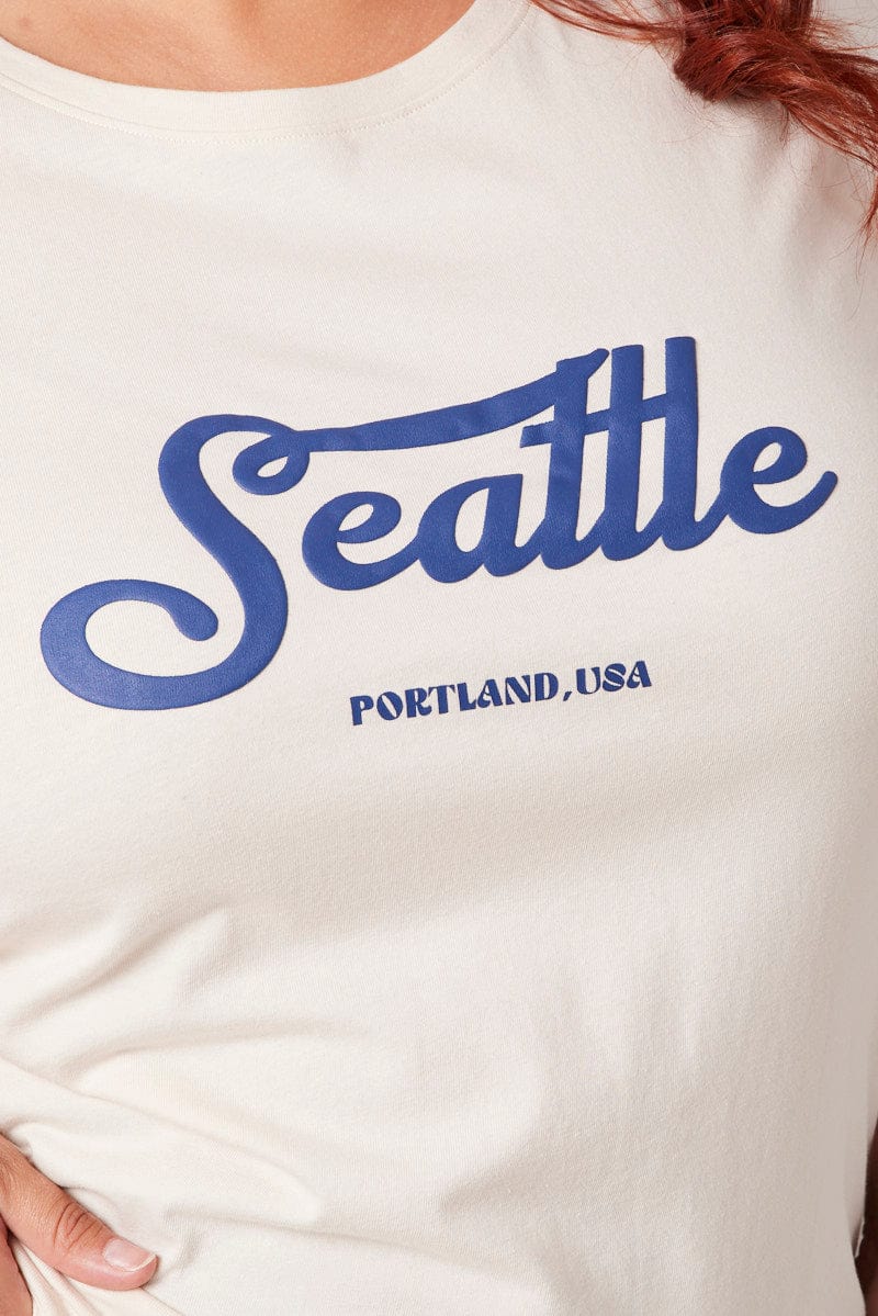 Beige Graphic T-shirt Short Sleeve Crew Neck - Image 7