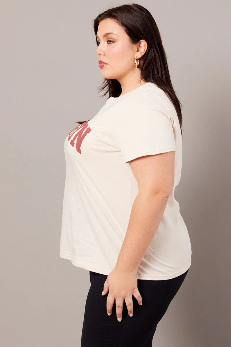 Beige Graphic T-shirt Short Sleeve Crew Neck - Image 4