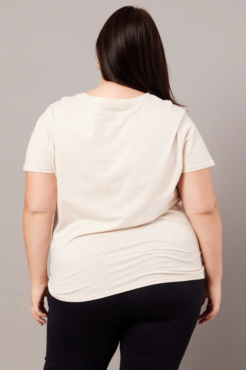 Beige Graphic T-shirt Short Sleeve Crew Neck - Image 5