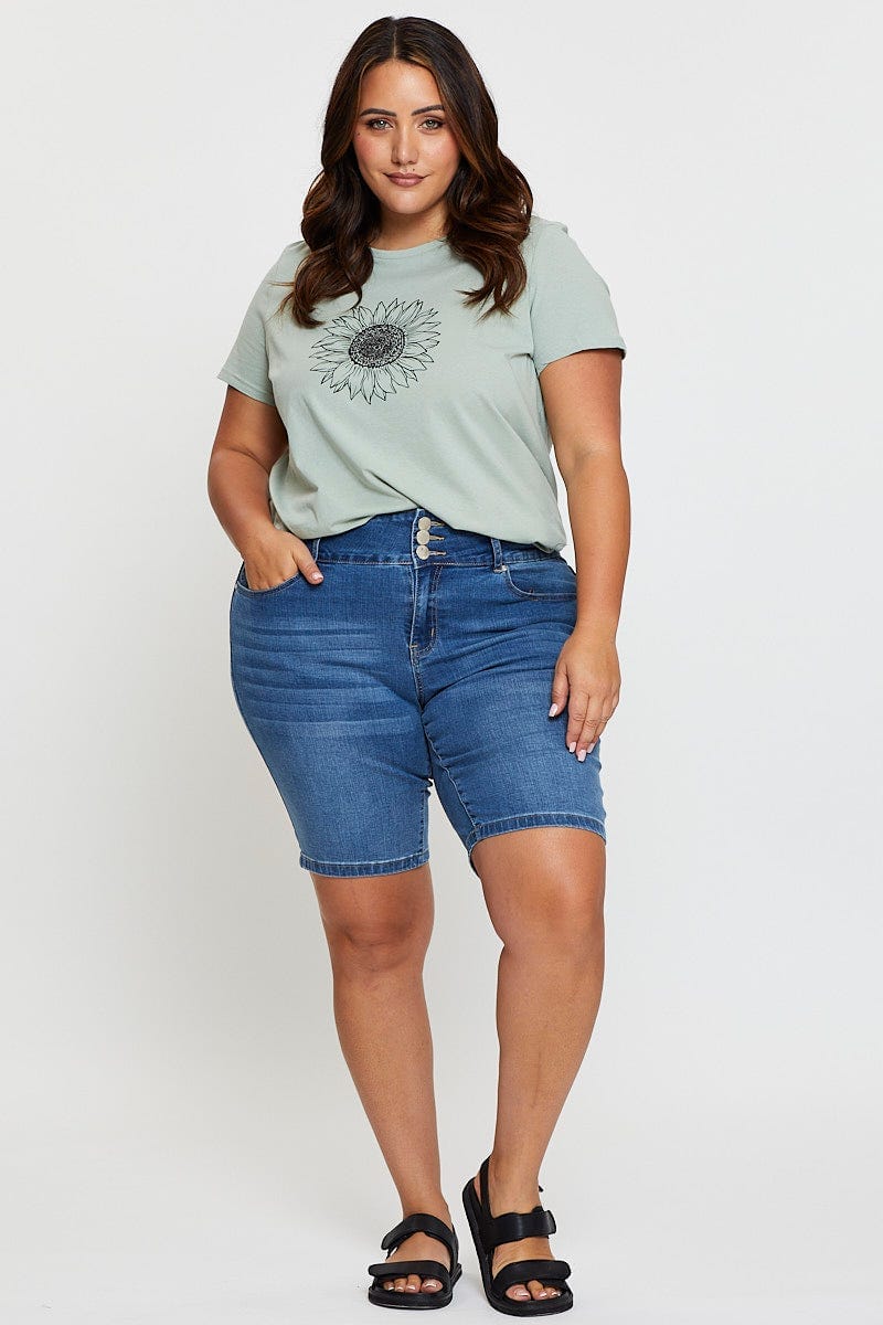 Beige Graphic T-shirt Sunflower Crew Neck Short Sleeve - Image 4