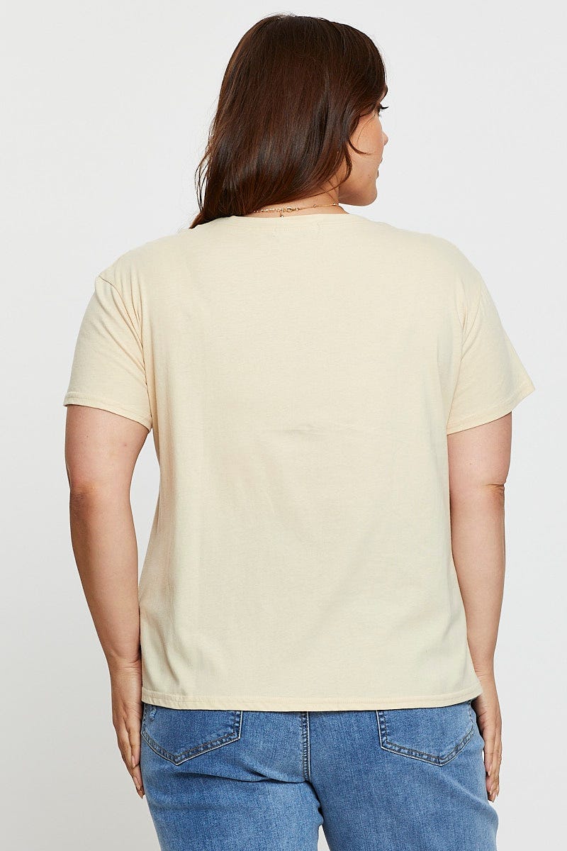 Beige Graphic T-shirt Vintage Motors Short Sleeve Cotton - Image 5