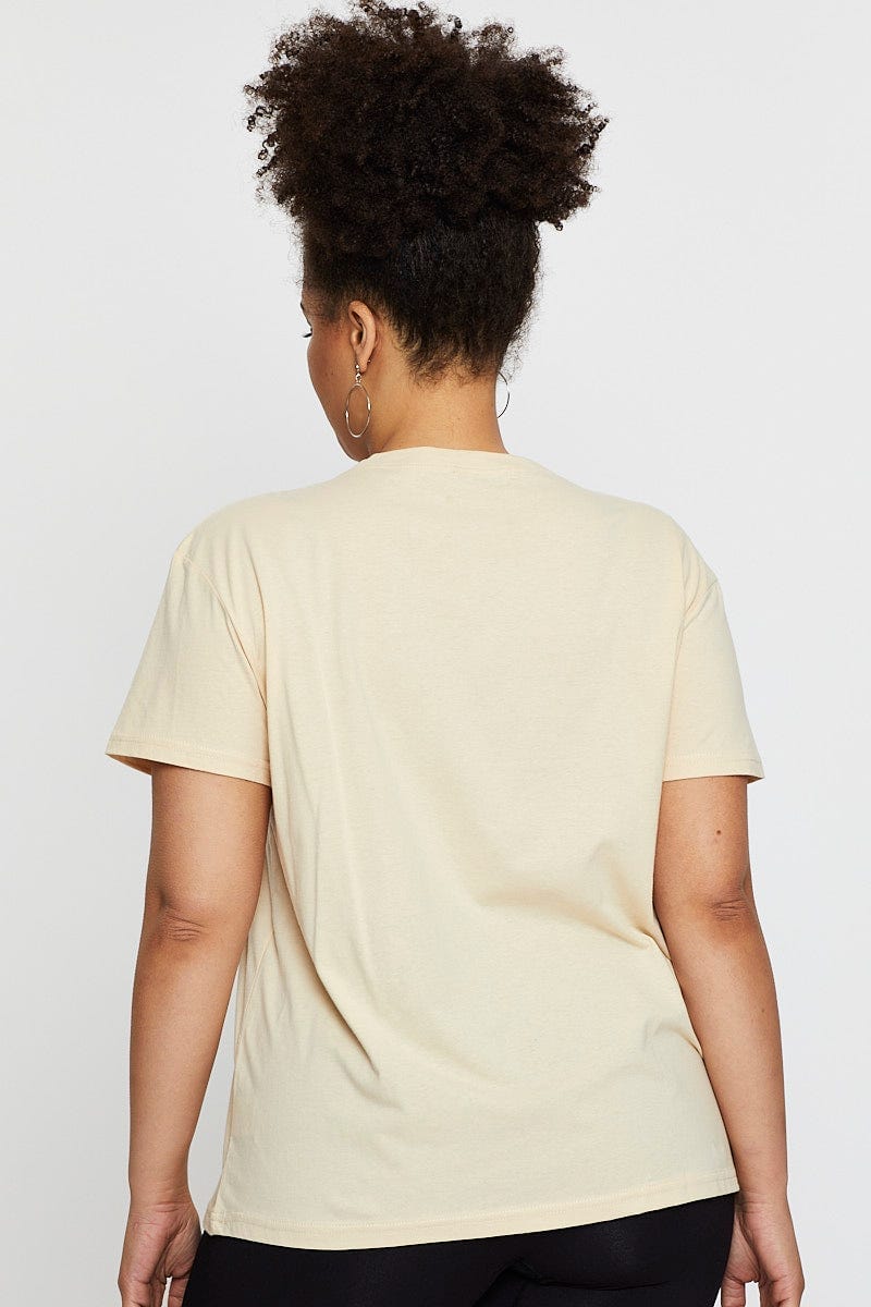 Beige Graphic T-shirt West Coast Short Sleeve Cotton - Image 5