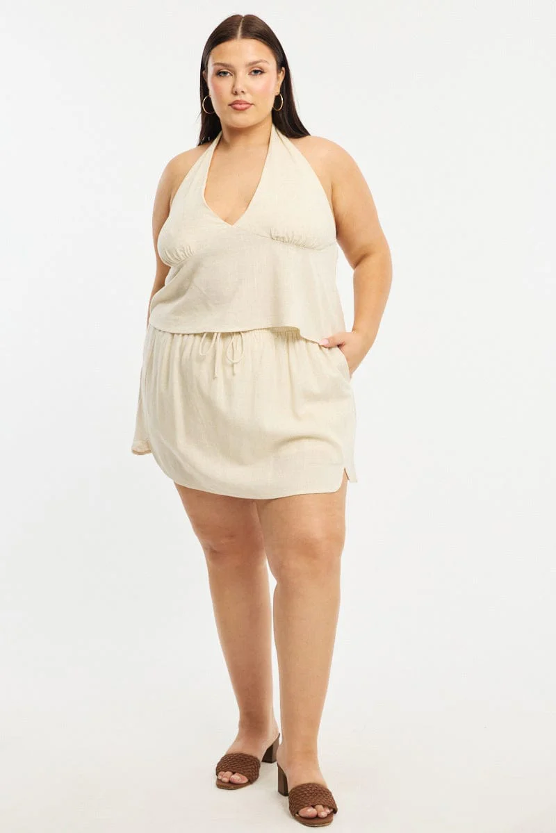Beige Halter Top Sleeveless Linen Blend - Image 3