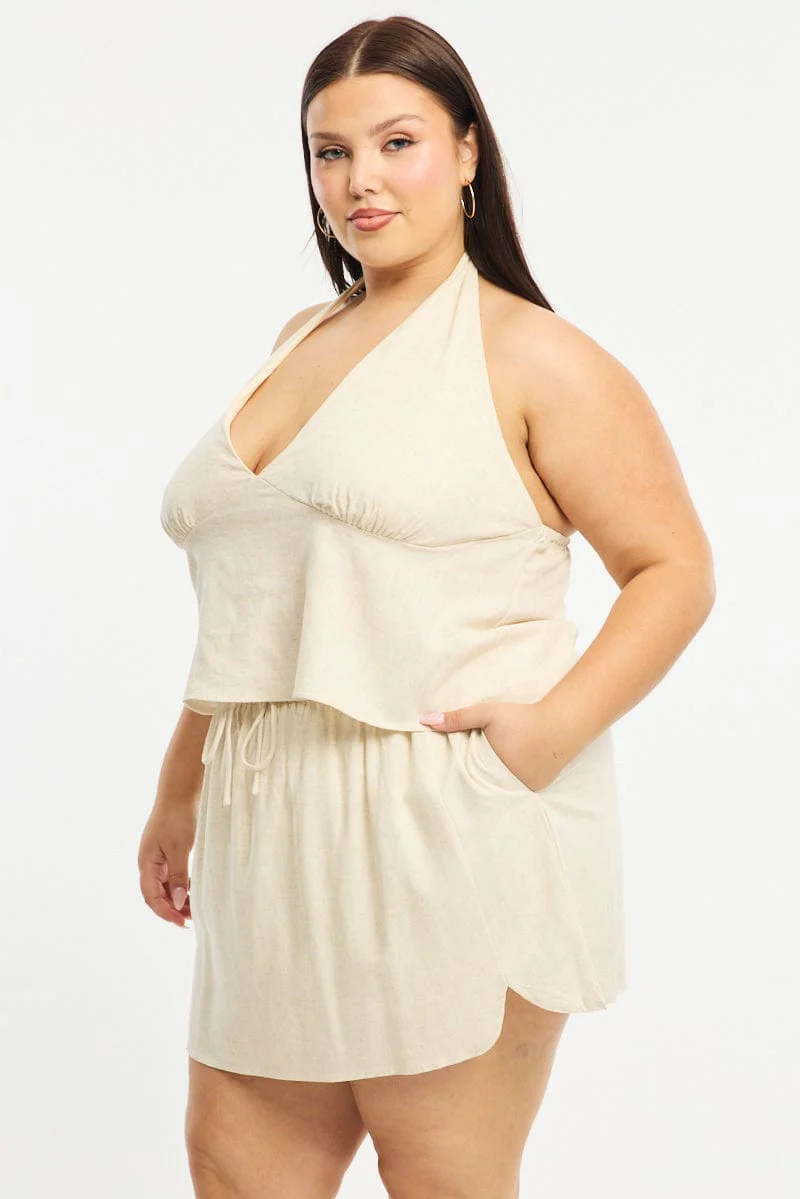 Beige Halter Top Sleeveless Linen Blend - Image 4