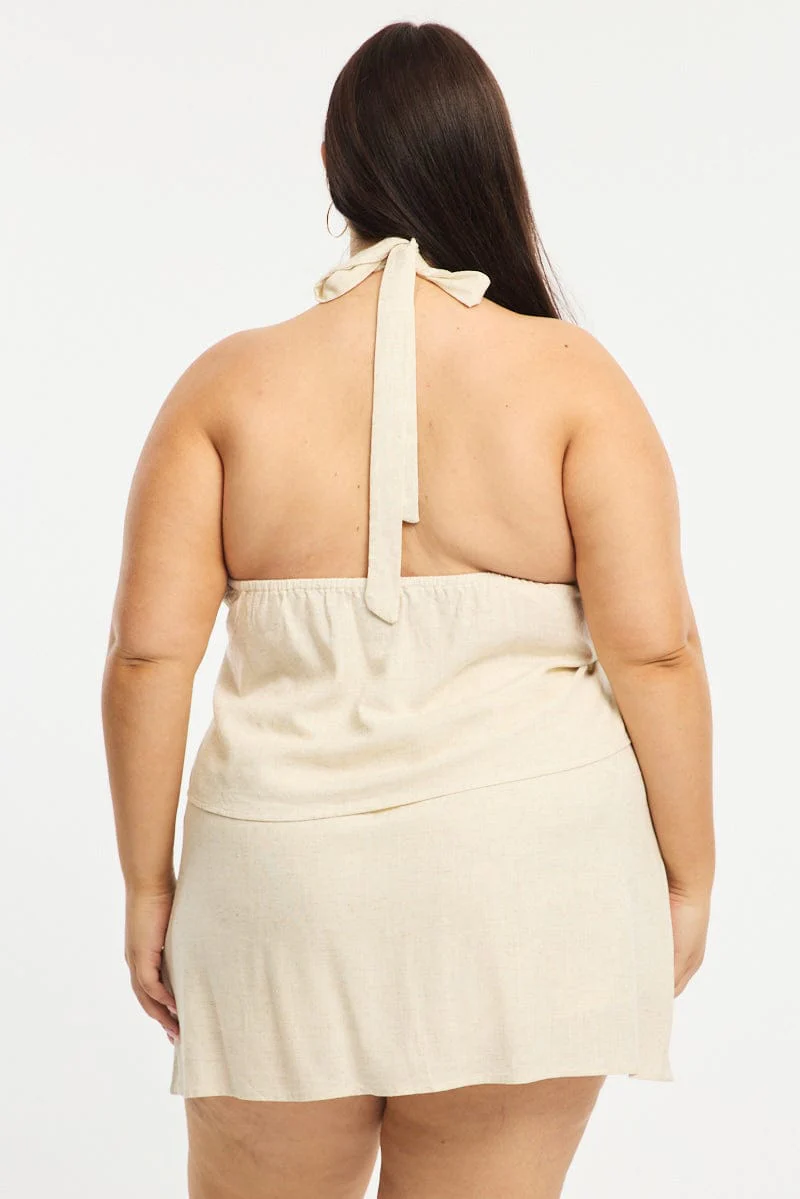 Beige Halter Top Sleeveless Linen Blend - Image 5