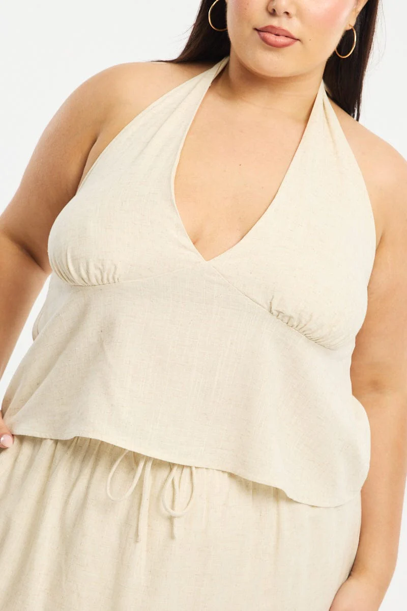 Beige Halter Top Sleeveless Linen Blend - Image 6