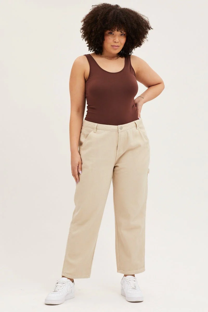 Beige High Rise Carpenter Denim Jean - Image 3
