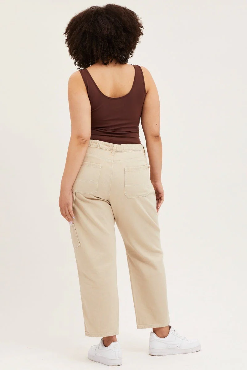 Beige High Rise Carpenter Denim Jean - Image 5