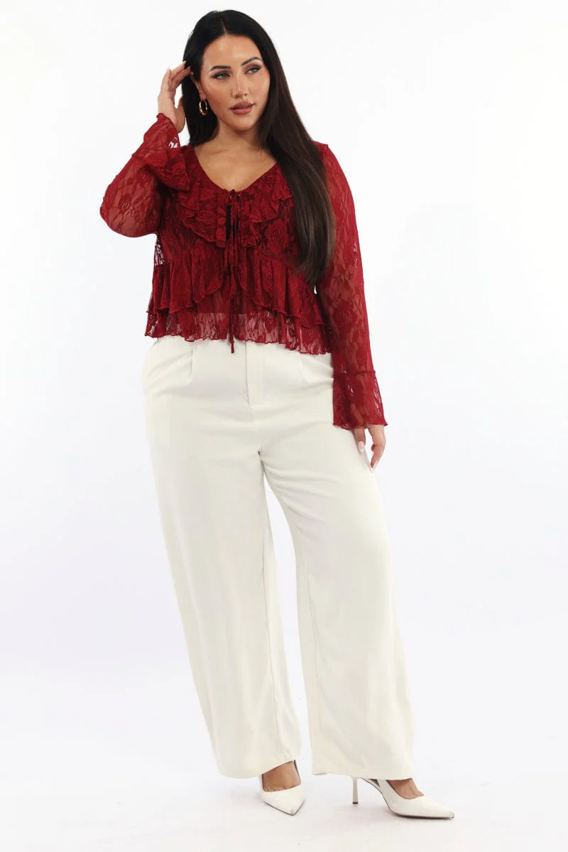 Beige High Rise Wide Leg Tailored Pants - Image 3