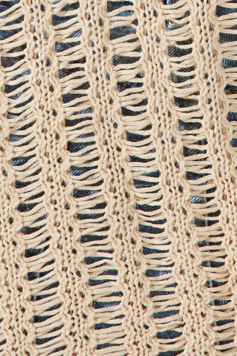 Beige Hooded Crochet Cardigan Short Sleeve - Image 6