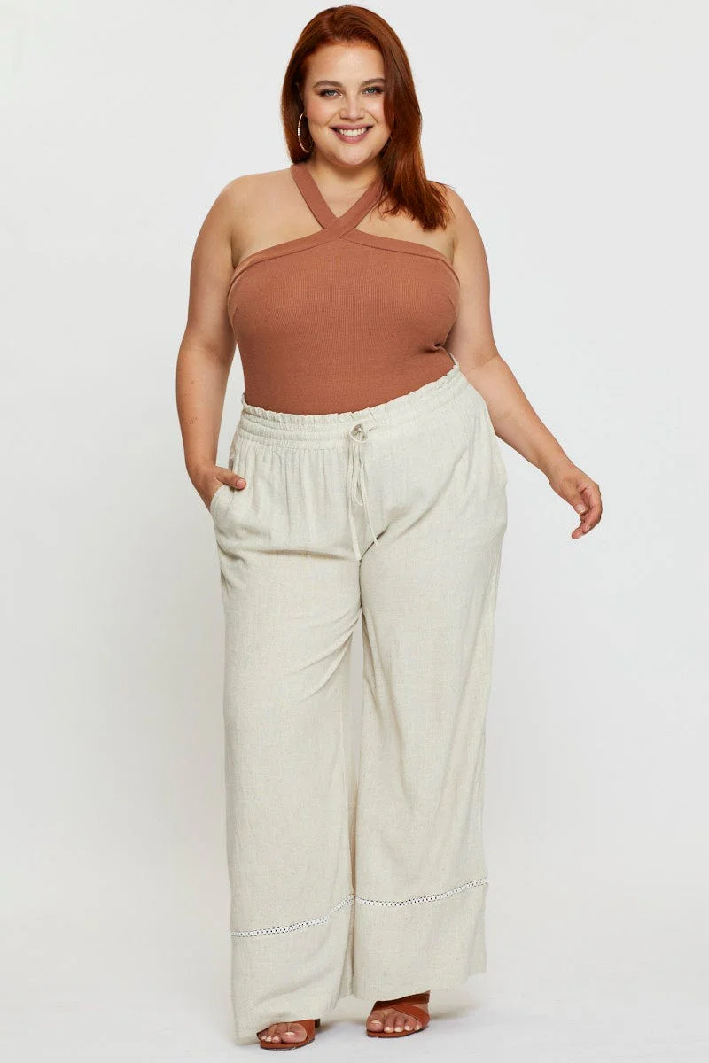 Beige Jersey Bodysuit Cross Front Halter - Image 3