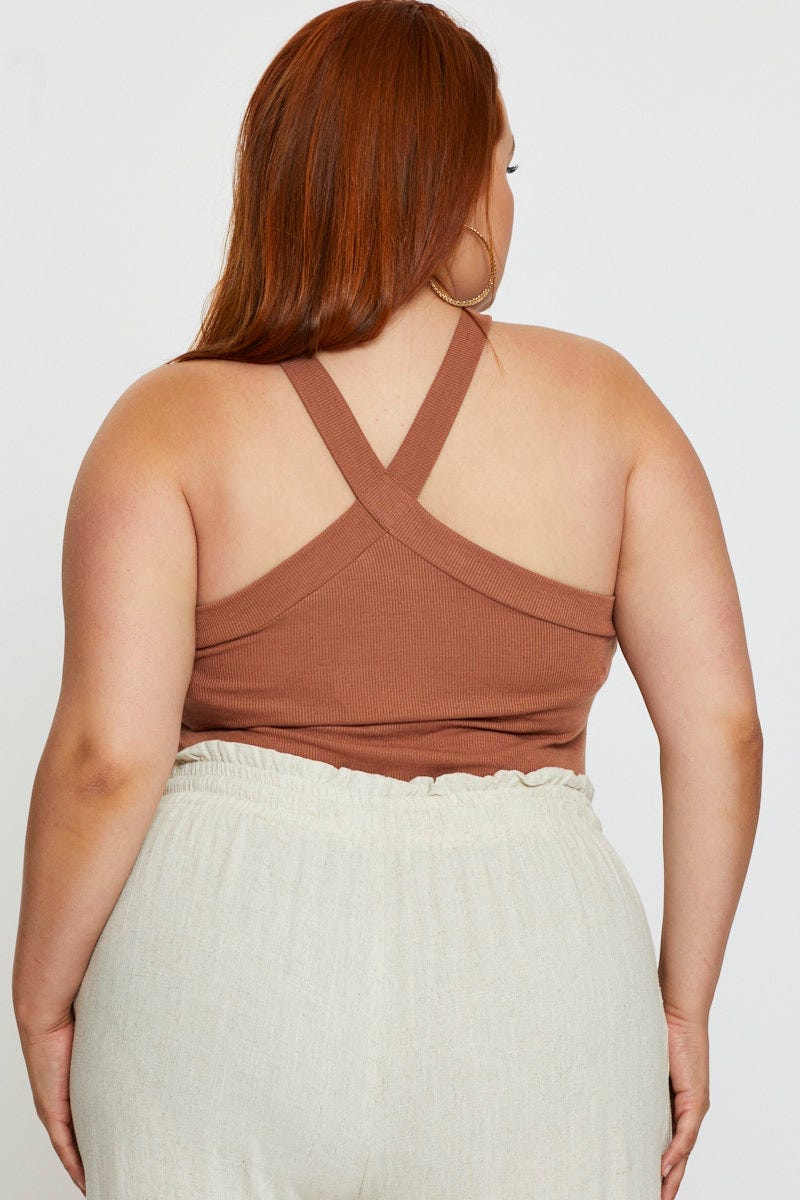Beige Jersey Bodysuit Cross Front Halter - Image 5