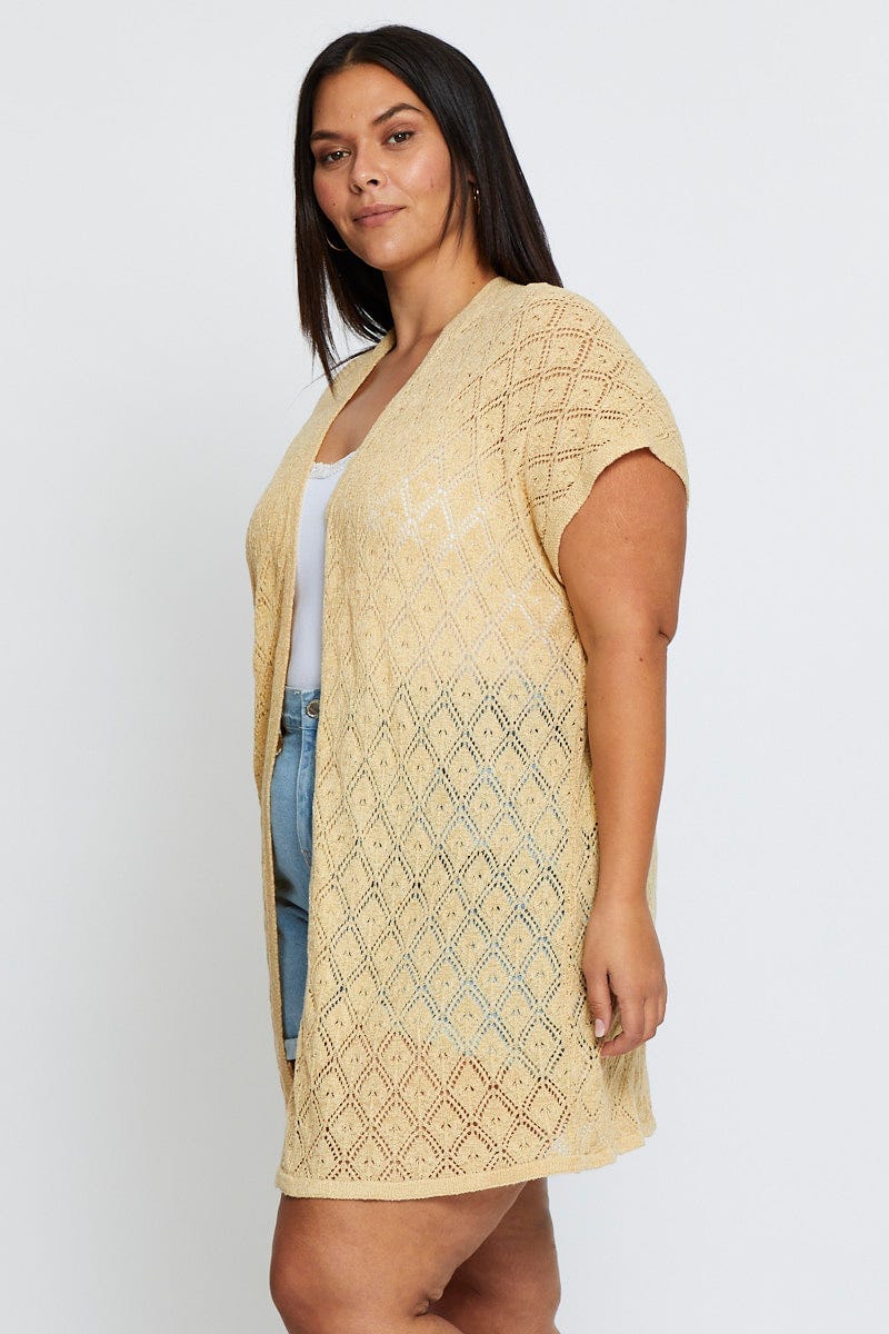 Beige Knit Cardigan Crochet Short Sleeve - Image 4