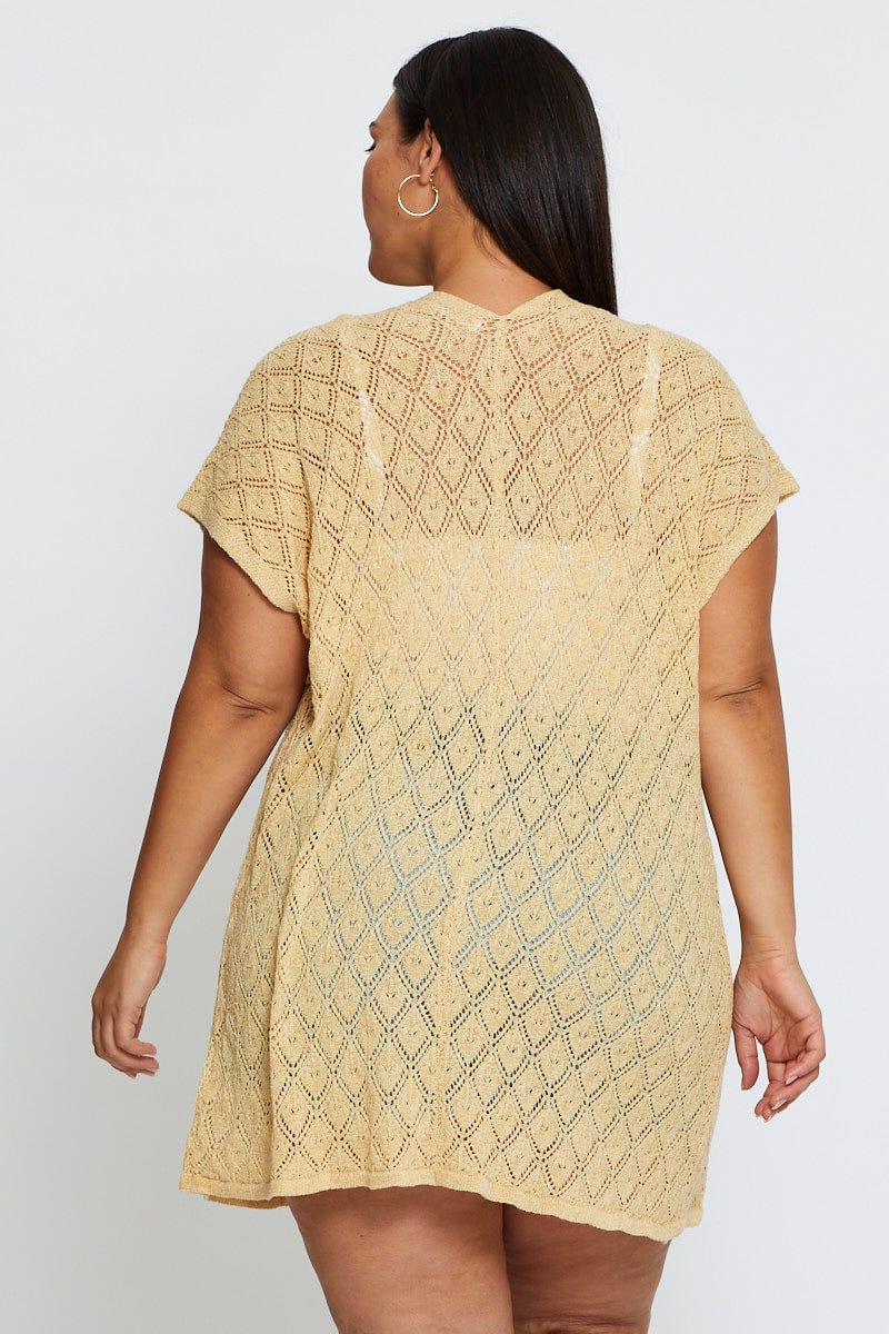 Beige Knit Cardigan Crochet Short Sleeve - Image 5