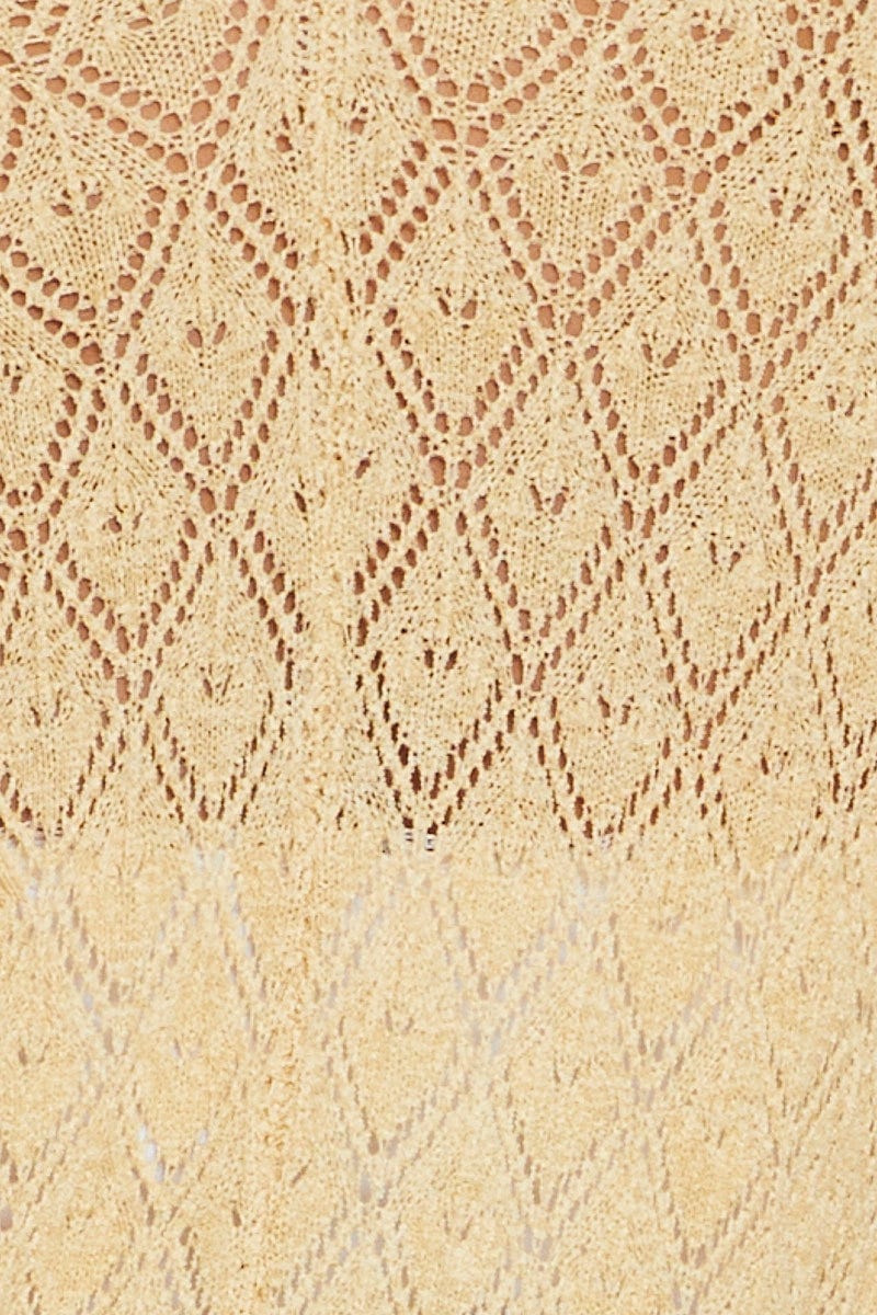Beige Knit Cardigan Crochet Short Sleeve - Image 6