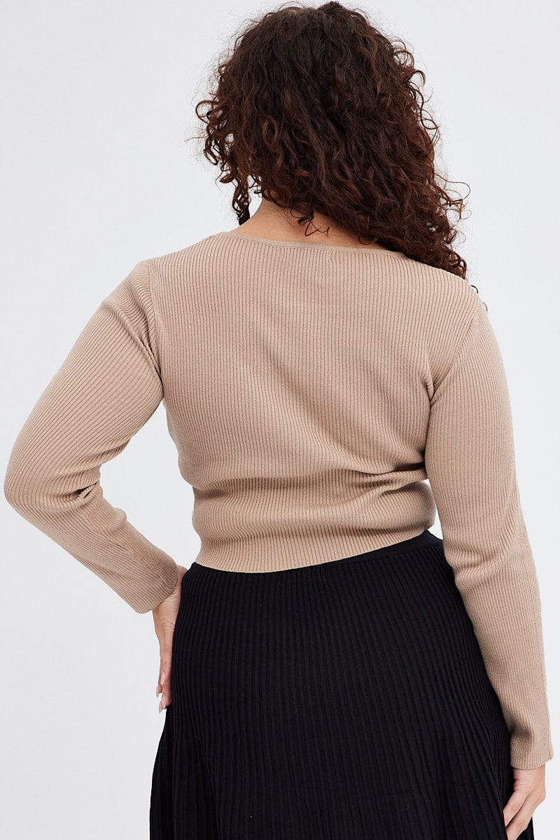 Beige Knit Top Cut Out Long Sleeve - Image 6