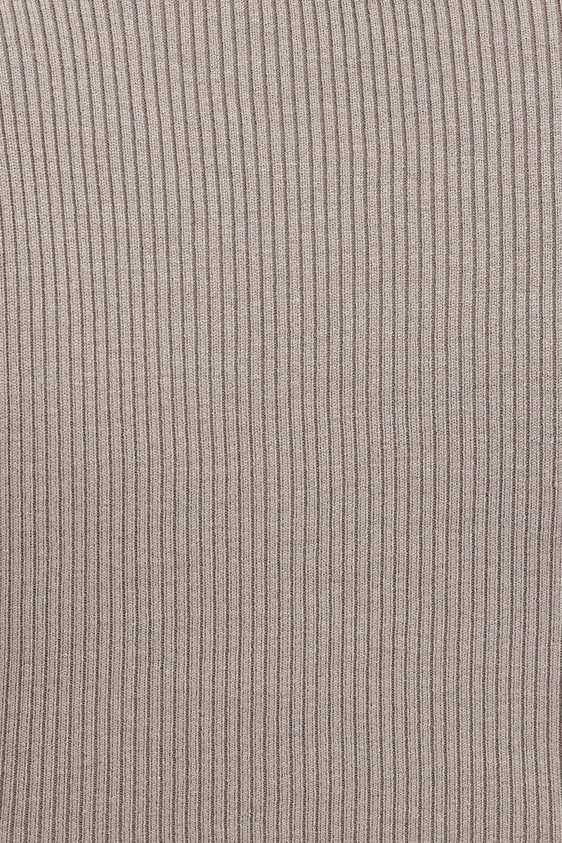 Beige Knit Top Front Tie Collared Crop - Image 7