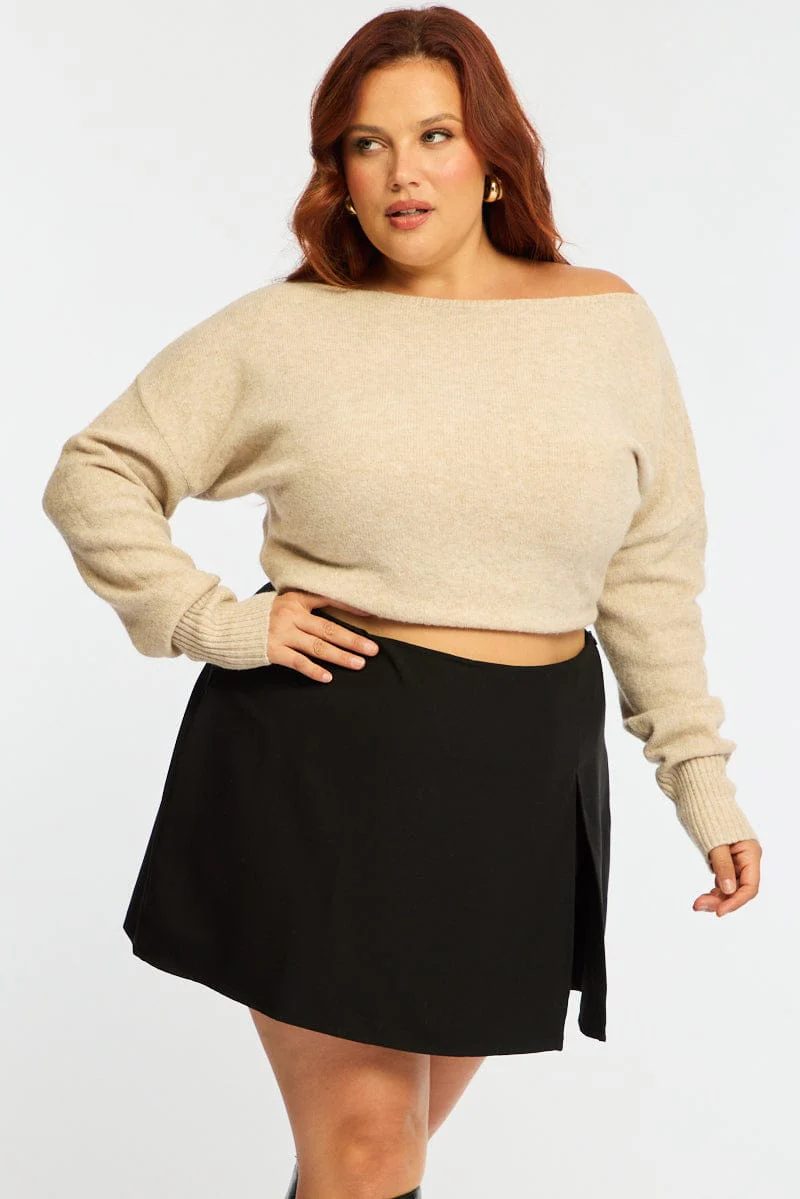 Beige Knit Top Long Sleeve Batwing - Image 2