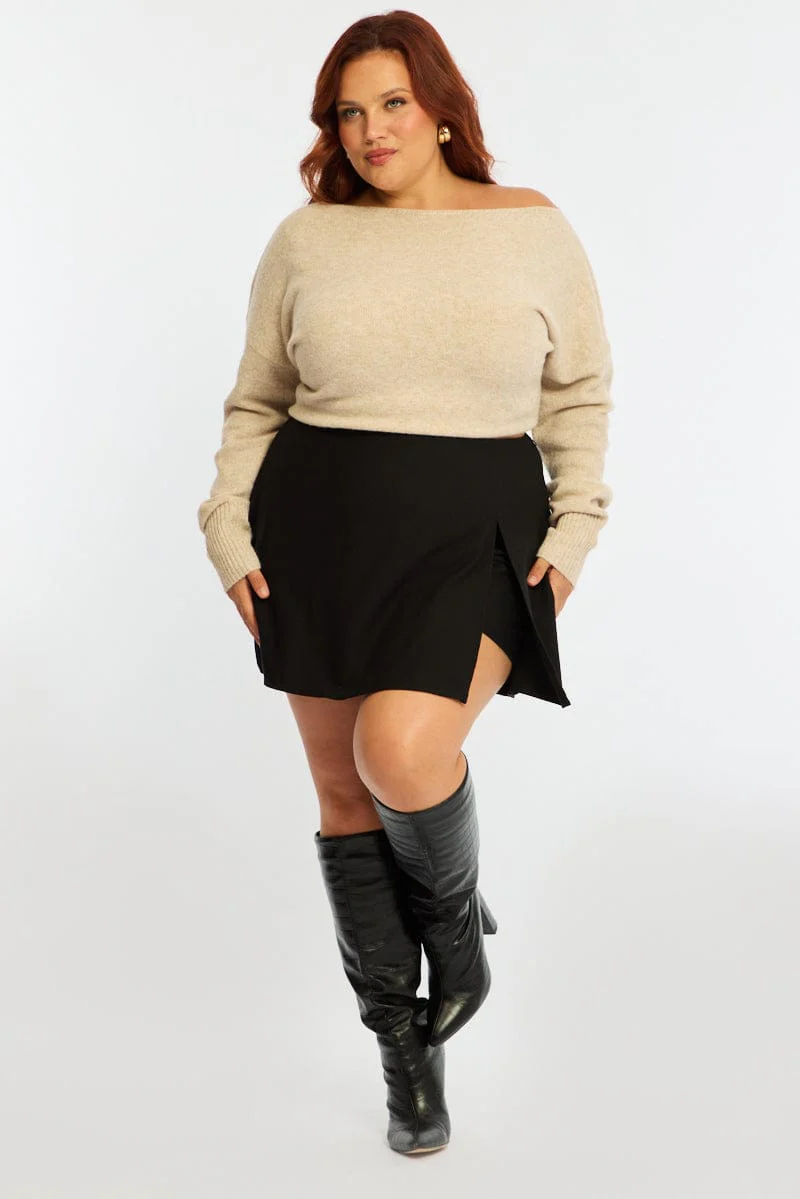 Beige Knit Top Long Sleeve Batwing - Image 3