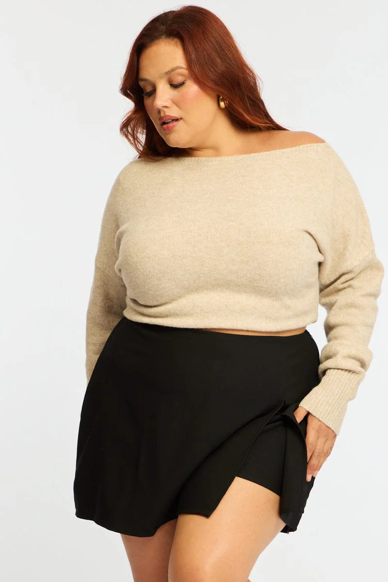 Beige Knit Top Long Sleeve Batwing - Image 4