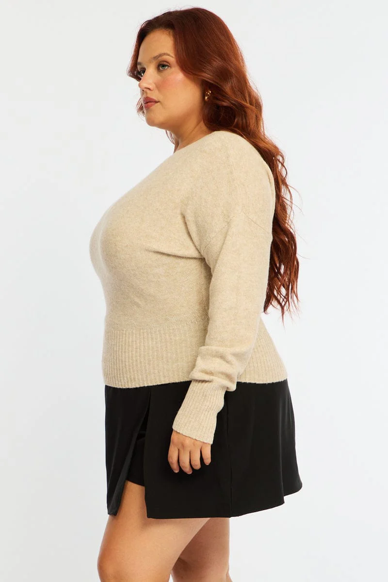 Beige Knit Top Long Sleeve Batwing - Image 5