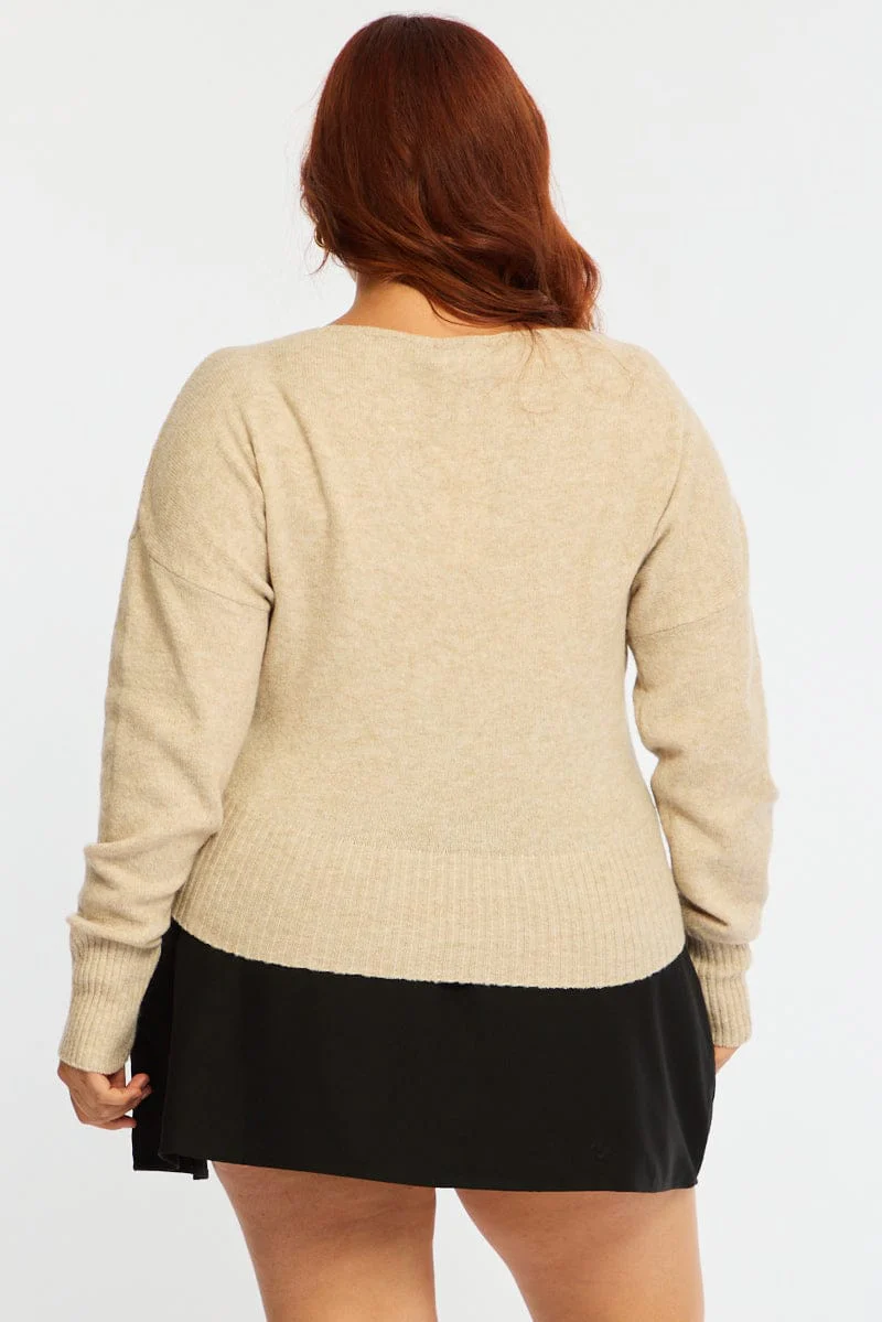 Beige Knit Top Long Sleeve Batwing - Image 6