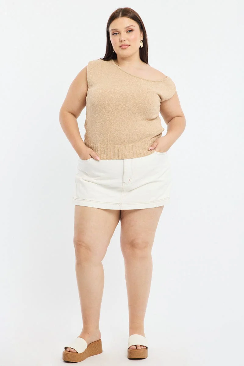 Beige Knit Top One Shoulder - Image 2