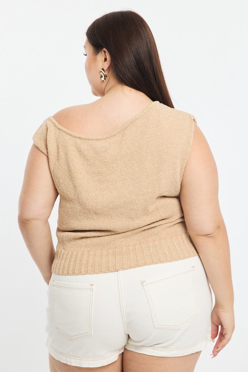 Beige Knit Top One Shoulder - Image 4