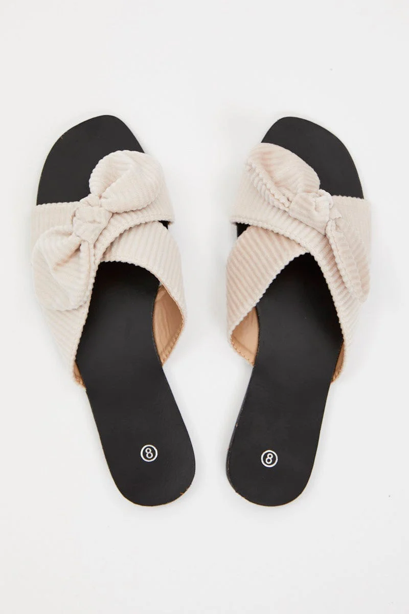 Beige Knot Detail Flat Slides - Image 3
