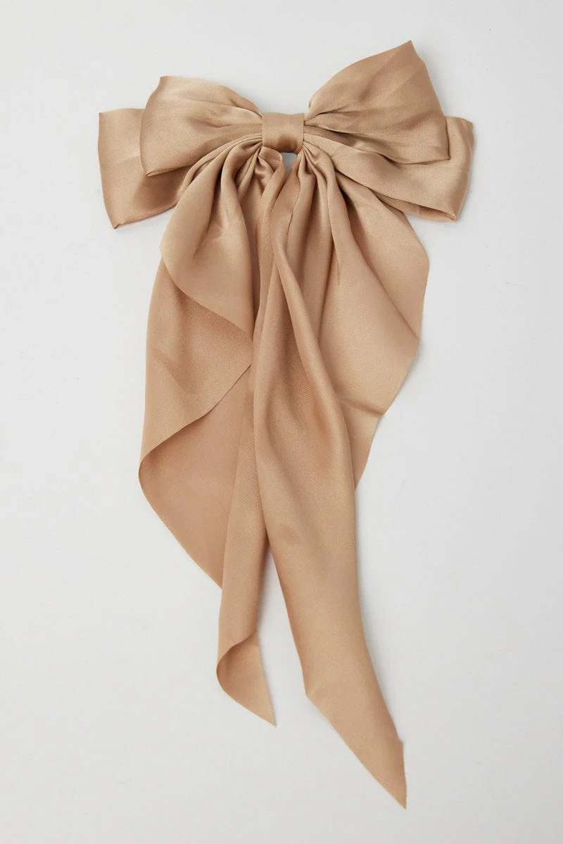 Beige Large Bow Hair Clip - Image 2