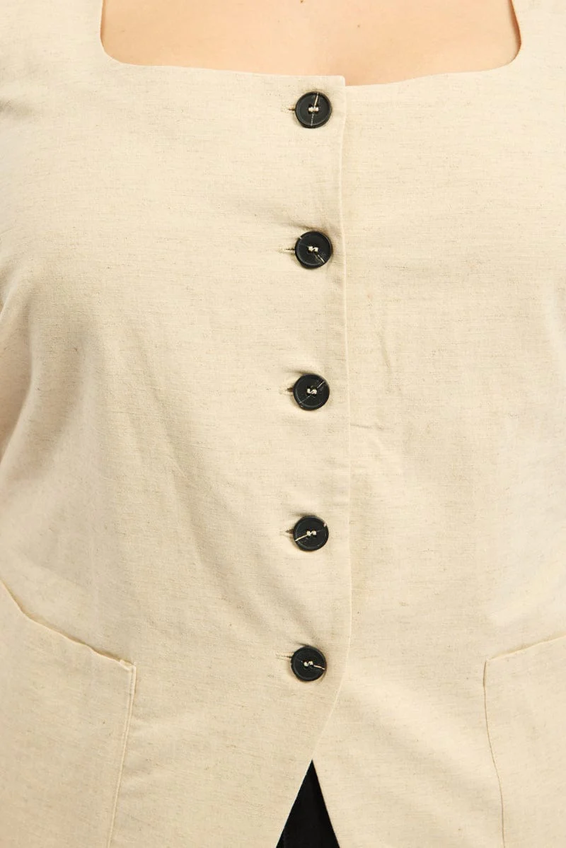 Beige Linen Square Neck Vest - Image 5